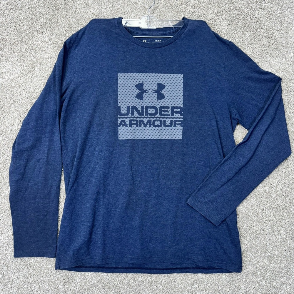 Under Armour T-Shirt Mens Large HeatGear Navy Blue Logo EUC